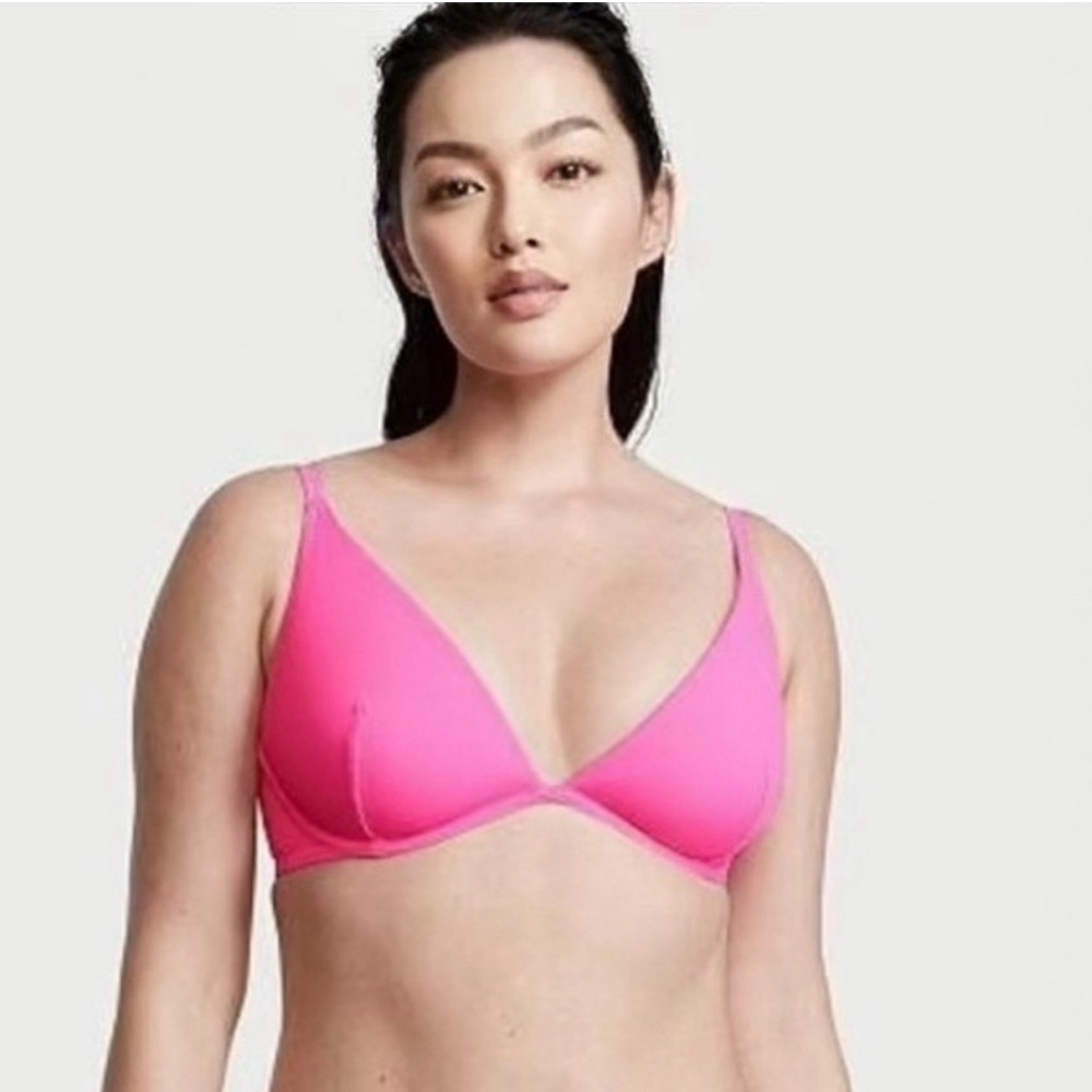 Victoria’s Secret Essential Plunge Bikini Top in Post It Pink